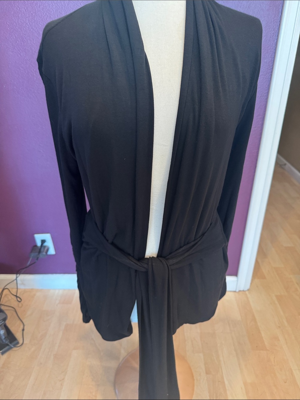 Black Tie-Waist Open Front Women's Jacket